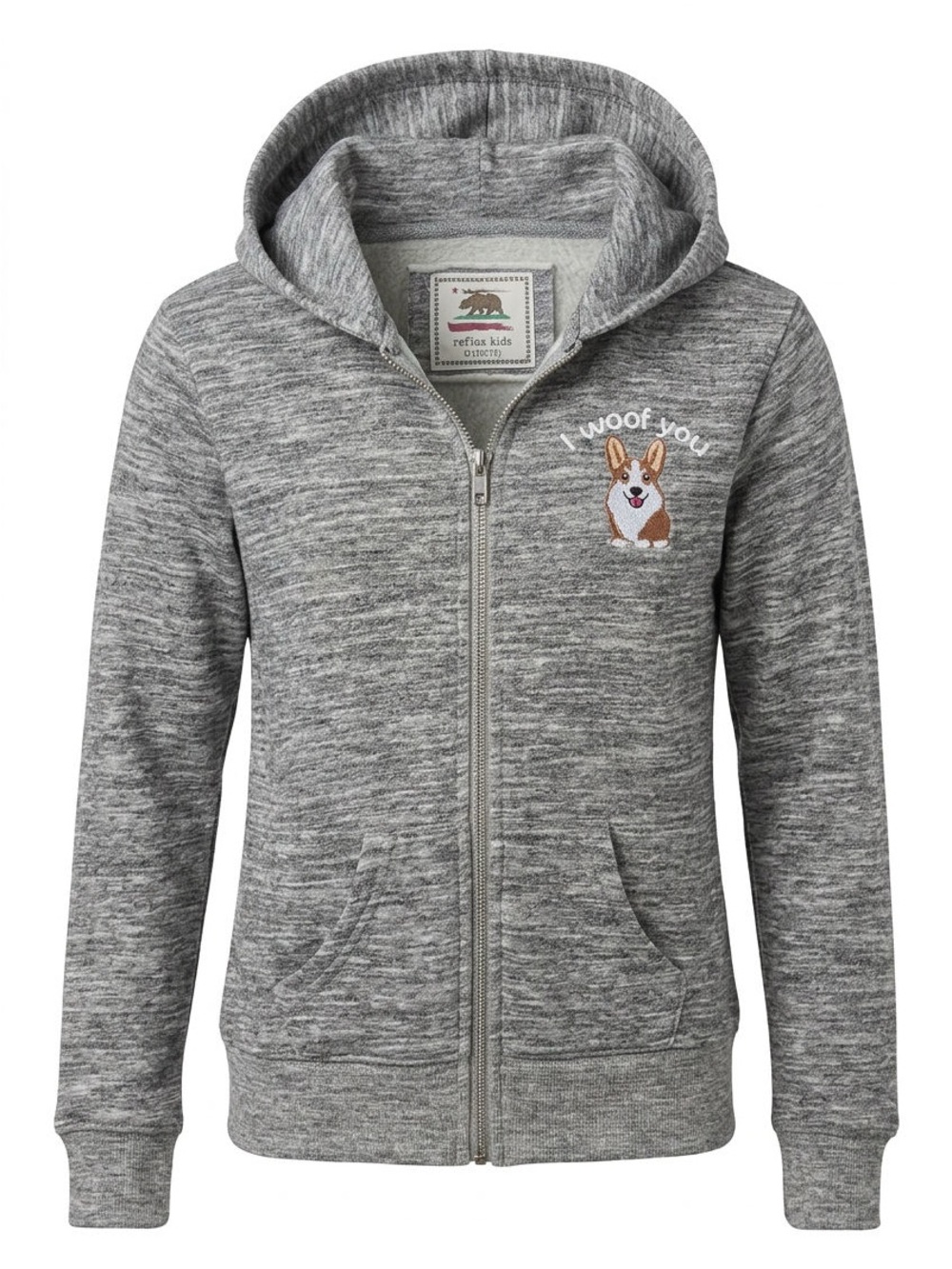 Reflex Kids Heather Gray Zip Hoodie with Corgi Patch
